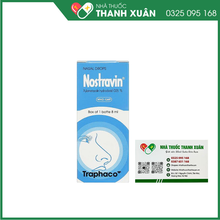 Nostravin 0.05% thuốc nhỏ mũi làm giảm triệu chứng ngạt mũi và giảm sung huyết